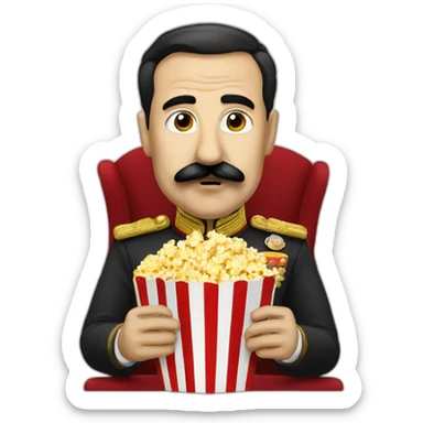 dictator with squared mustache eating popcorn sticker