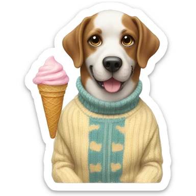 dog eating ice cream with a sweater on sticker
