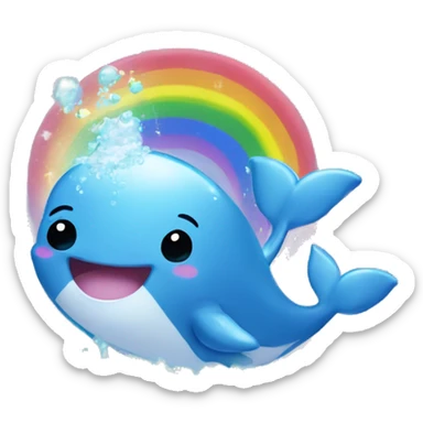 Kawaii baby whale blowing rainbow glitter water  sticker
