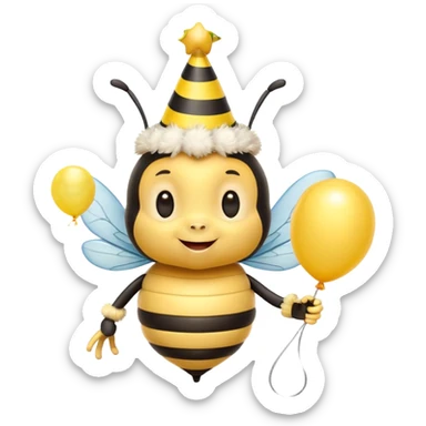 Bees with Birthday Hat, Excited bee carrying balloon sticker