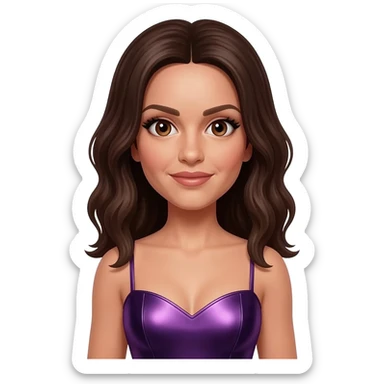 Posh Spice from Spice Girls with brown eyes, dark brown hair, dark purple metallic sweetheart dress sticker