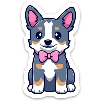 Blue heeler puppy with pink bow on left side of ear sticker