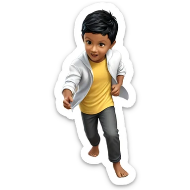 boy with black hair barefoot sticker
