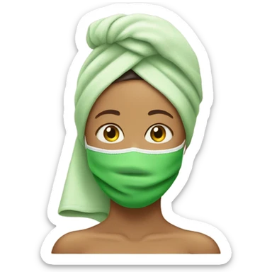 Tan Girl with towel on her head and green facemask on sticker