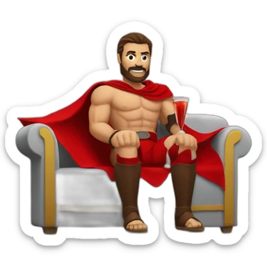 The Spartan Leonidas and his red cape with a relaxing cocktail on a sofa. sticker