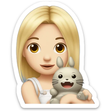 bébé fille blonde avec une peluche Totoro  sticker