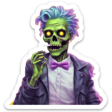 .Zombie_ Smoking Vaporwave black holographic oilslick zombie unicorn yellow caution tape  sticker