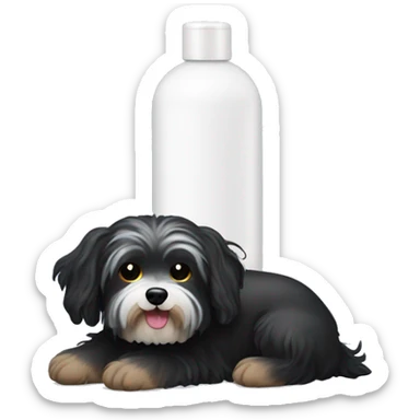 black havanese dog with lotion next to him sticker