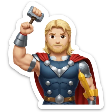 The hero Thor proudly holds justice in his raised hand. sticker