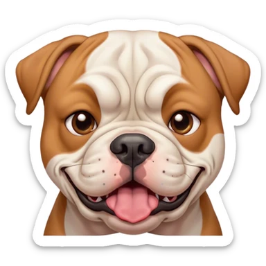 Cinematic Comical Solid Tan American Bulldog Portrait Emoji, Head tilted dramatically with an exaggeratedly shocked or offended expression, short tan fur with a slightly wrinkled forehead, wide, expressive brown eyes filled with exaggerated disbelief, Simplified yet hilariously expressive features, highly detailed, glowing with a slightly sassy glow, high shine, dramatic yet playful, stylized with an air of attitude, bright and endearing, soft glowing outline, capturing the essence of a sassy and over-the-top pup, so meme-worthy it feels like it could side-eye its way into internet fame instantly! sticker