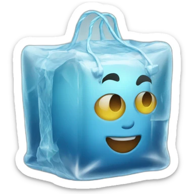 Ice cube bag arriving at party sticker