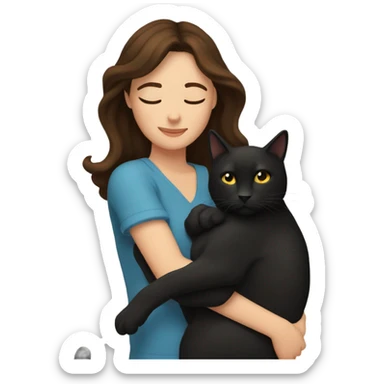 Brunette woman cuddling black cat sticker