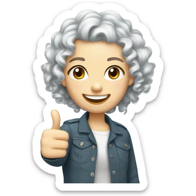 Silver curly hair, thin white girl with thumb up sticker