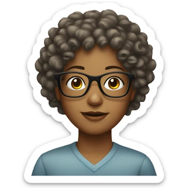Curly haired girl with clear glasses  sticker