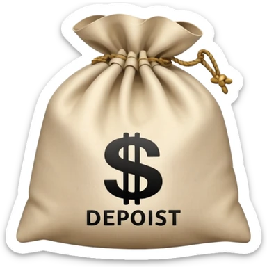 money bag with DEPOSIT written on it, bank deposit bag, dollar sign, canvas bag sticker
