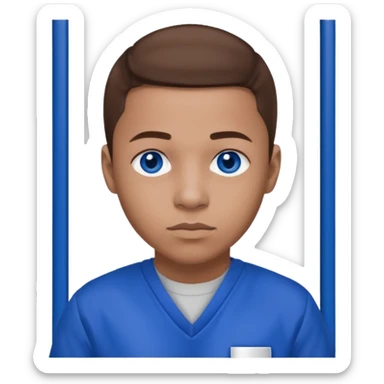 Dre from Lockdown with light skin, blue eyes, brown hair, cobalt blue inmate outfit  sticker