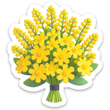 Remove the frame from the image and arrange the yellow yarrow flowers into a bouquet, maintaining the same 3D iOS cartoon style. The bouquet should have no faces or smiles, just the flowers arranged nicely. sticker