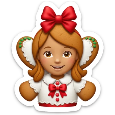 Christmas cookie with arms and legs but make it a girl, wearing red bow on her head sticker
