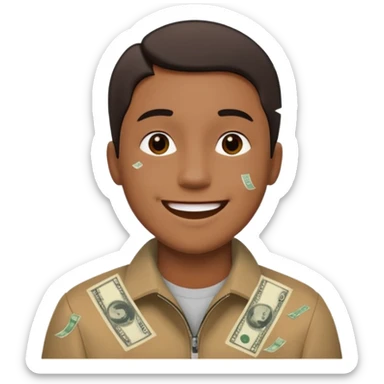 someone with 5 dollar bills raining down on him sticker