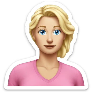 blue eyed blonde mom sweating , realistic pink sticker
