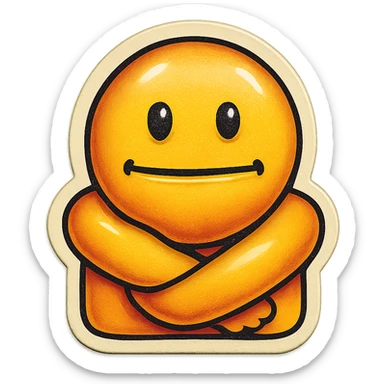 Edit the poker face emoji to be giving a hug with a weird smile, keep the background transparent. sticker