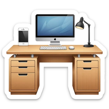 office desk with computer sticker