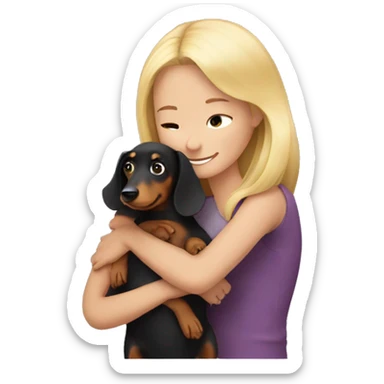 blonde girl hugging a dachshund sticker