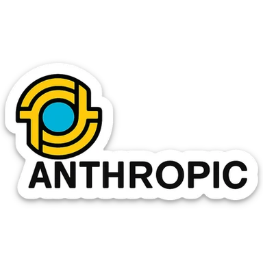 Anthropic logo, bold sans-serif text, simple icon, tech startup vibe sticker
