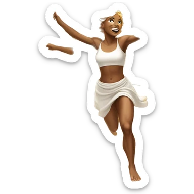wheat harvest goddess, sprinting with wheat, blonde with a large stride and arms outstretched sticker