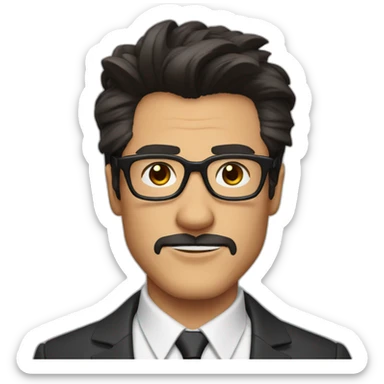 Man with black round frame glasses with Tony Stark hair style sticker