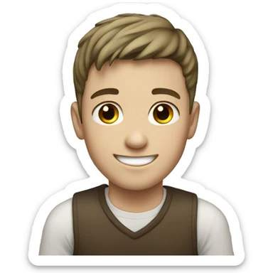 young white straight haired brunette boy smiling sticker