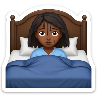 Black girl in a big bed by herself crying sticker