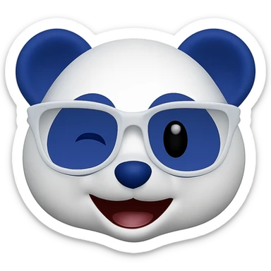 Make the panda's white designer glasses translucent and give the panda a cheeky wink, keeping the playful 3D emoji look with white and #002FA7 blue coloring. Remove the background. sticker