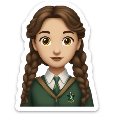 Fille brune aux yeux marron blanche de peau avec une tenue de la maison serpentard dans Harry potter sticker