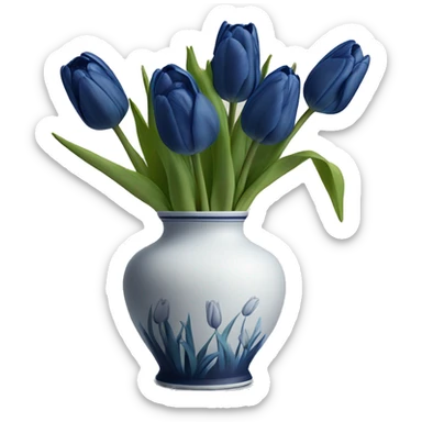 Navy blue tulips in white vase  sticker