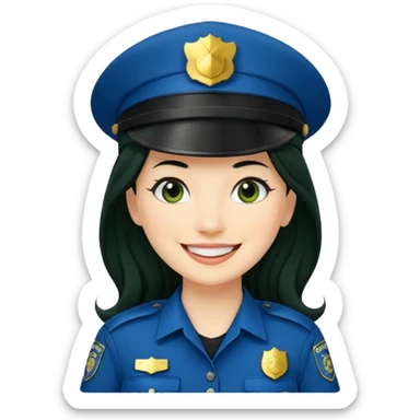 Female POLICE IN green, long black hair, happy smile sticker