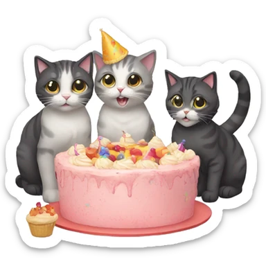 four cats having a party sticker