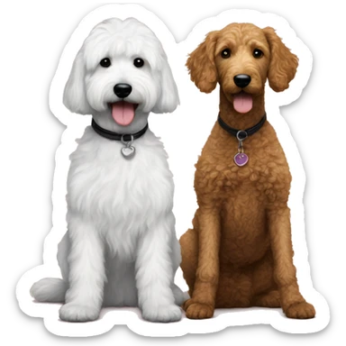 Goldendoodle dog sitting next to another small black doodle dog sticker