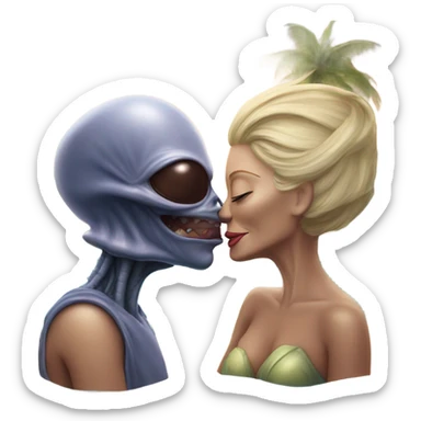 Photo realistic, Donald Trump, kissing and embracing alien woman at the beach by the pool sticker