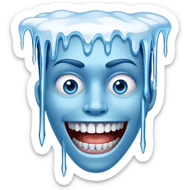 Blue face with chattering teeth, icicles hanging from face, freezing cold expression sticker