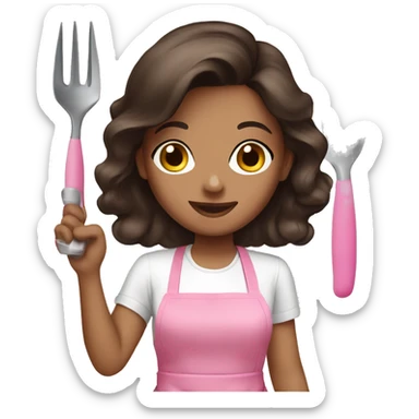 Brunette girl doing nail pink apron sticker