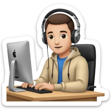 A video editor sitting in front of his computer. sticker