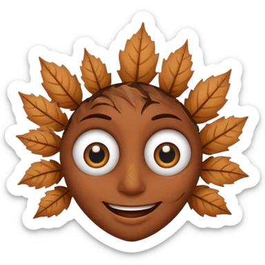 single comic dryleaf with eyes and a smile in brown less face sticker