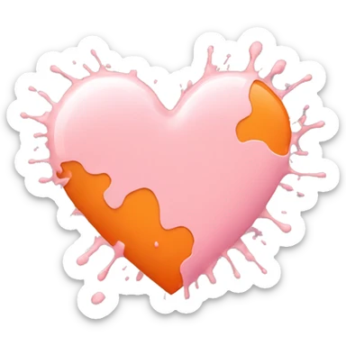 Light Pink heart with orange and white paint splatter  sticker