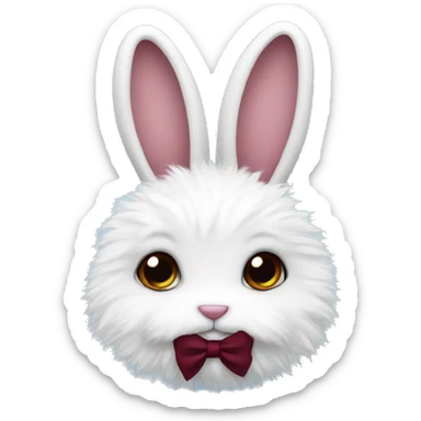 White fluffy bunny with burgundy bow sticker