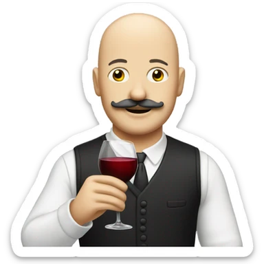 bald man with moustache and a wine sticker