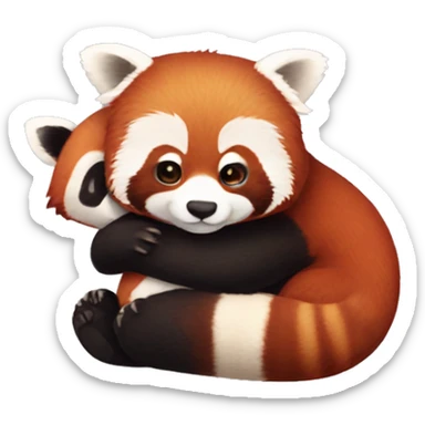 Red panda holding a panda plushie sticker