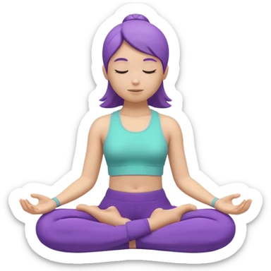 Modern premium 3D emoji icon: faceless gender-neutral person meditating (cross-legged) in sporty activewear, smooth rounded shapes, matte + subtle gloss, top-left studio light, soft shadow, faint halo aura. Purple outfit with a mint (or warm peach) accent. Centered, transparent background, no tex sticker