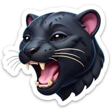 Cinematic Cute Yawning Panther Portrait Emoji, Head tilted slightly with a dramatic, wide-open yawn, showcasing a sleek, shadowy form with drowsy, half-closed eyes and a relaxed, open expression, Simplified yet irresistibly adorable features, highly detailed, glowing with a soft, cozy dark glow, high shine, relaxed yet expressive, stylized with a dash of whimsical elegance, soft glowing outline, capturing the essence of a drowsy yet affectionate jungle guardian that appears ready to stretch out for a nap! sticker