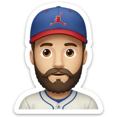 bearded guy with a Jordan baseball cap, full bushy beard, emoji style sticker